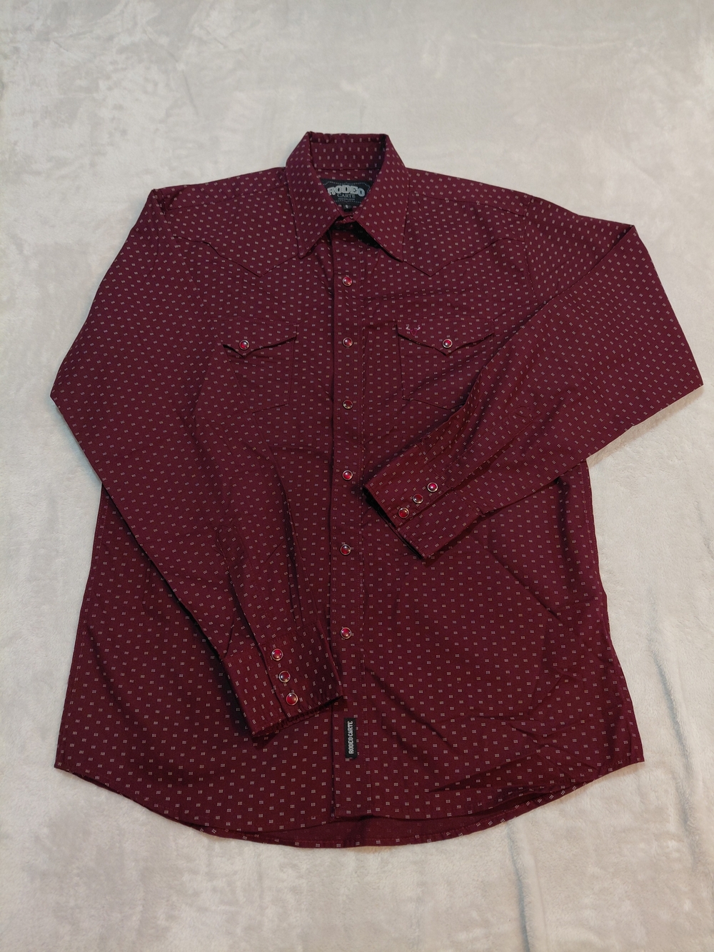 Men's Burgundy Printed Western Shirt - Picture 2 of 9
